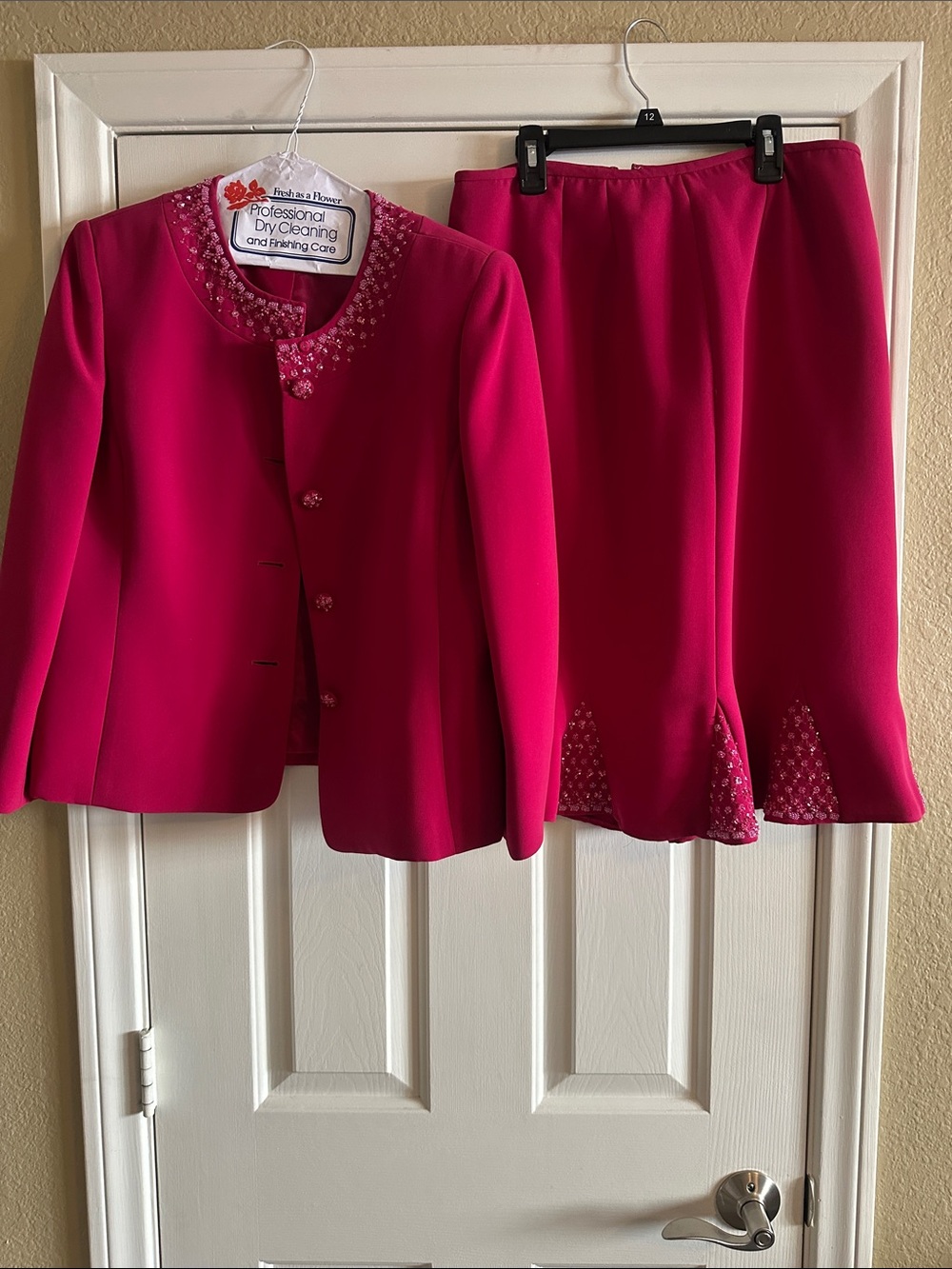 Kasper Hot Pink Two-Piece Jacket and Skirt Set